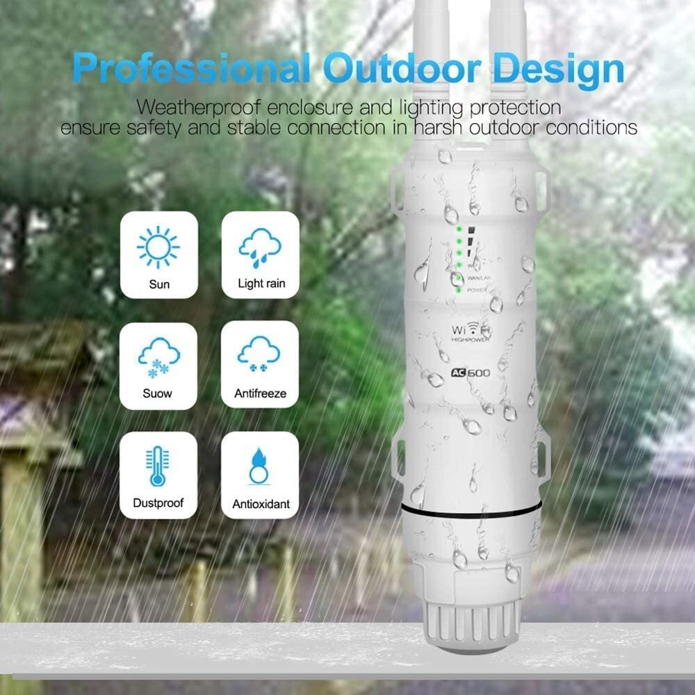 AC600 WiFi Long Range Extender Outdoor 2.4Ghz/5Ghz WiFi Repeater Weatherproof