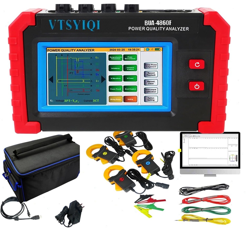 3 Phase Power Quality Analyzer with Current 0.10A~100A Phasor Diagram Display