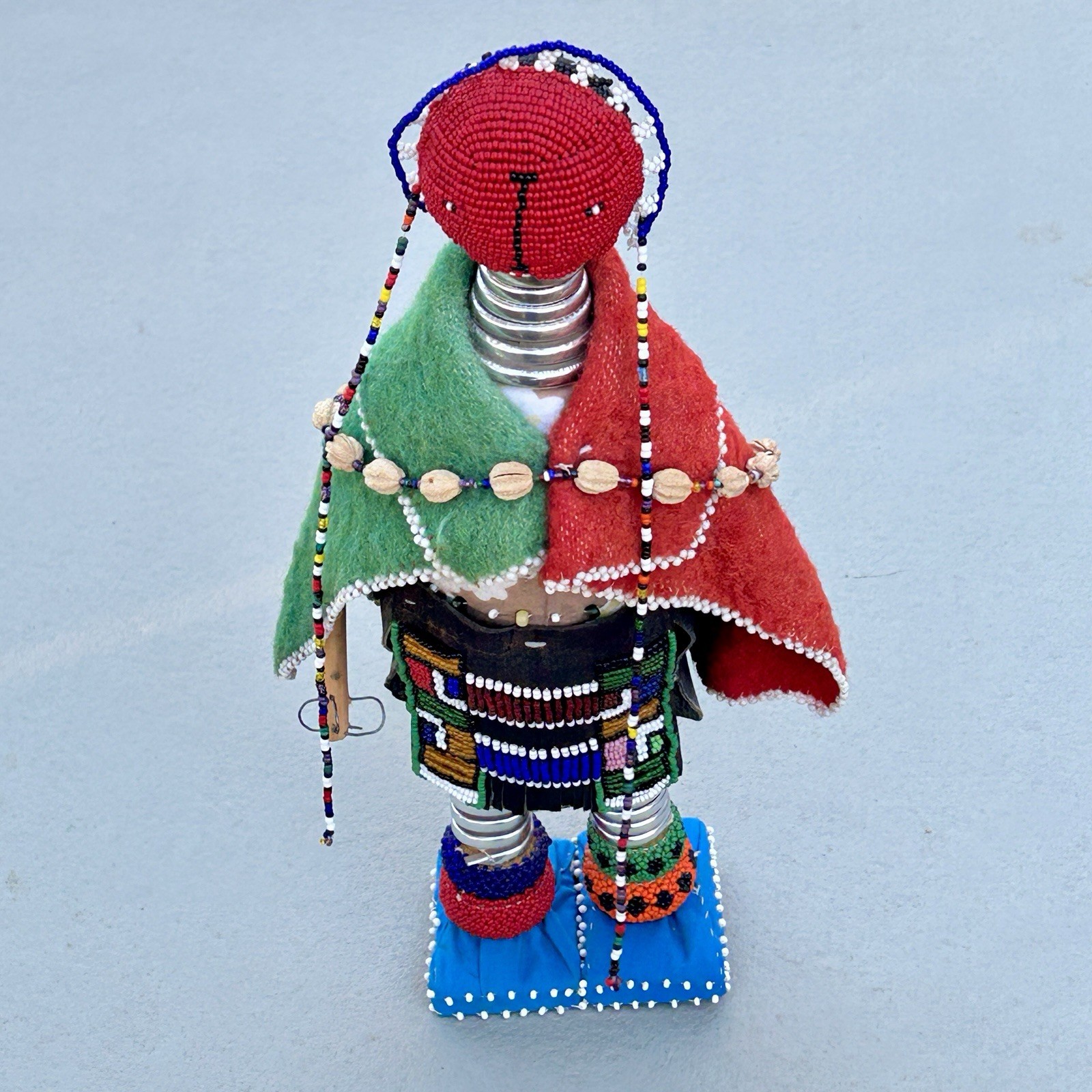 Ndebele Beaded Fertility Doll with Neck Rings South Africa 1990s Vintage 15¼″