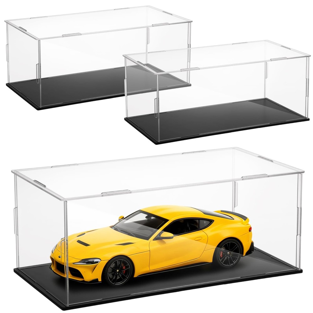 Acrylic Model Car Display Case W/ Plastic Base Storage Box 3PC 1:24 Scale