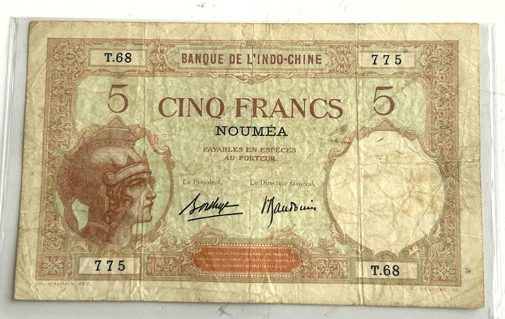 NOUMEA 5 FRANCS BANKNOTE