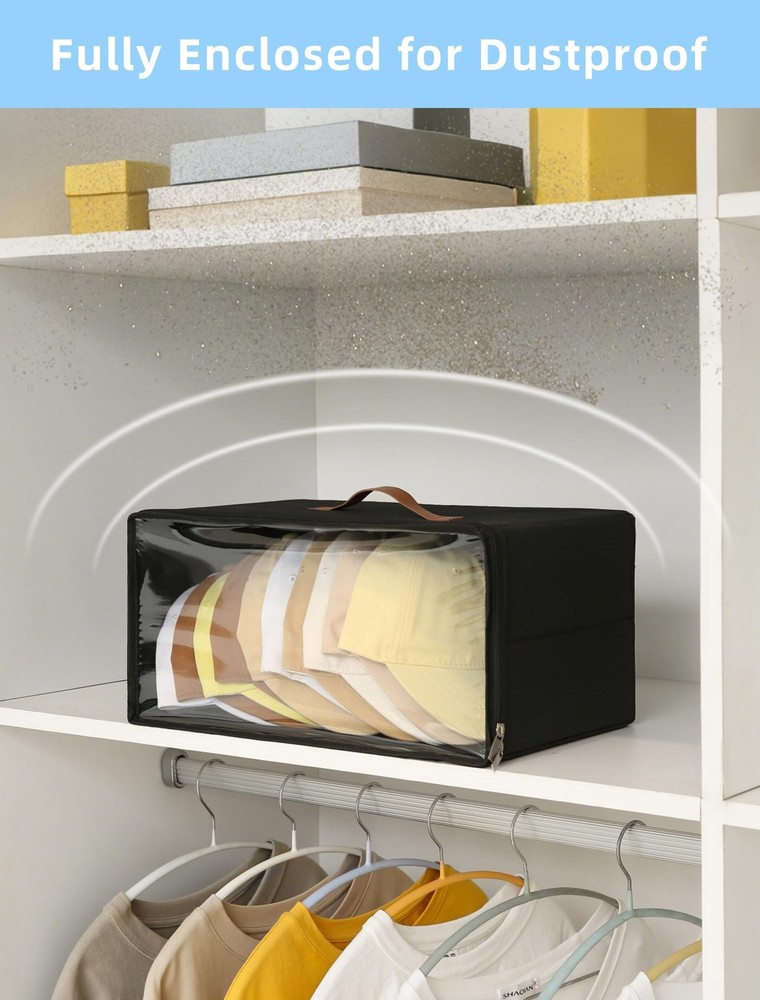 2 Pack Front-Opening Hat Organizer for Baseball Caps, Stackable Rigid Hat Sto...