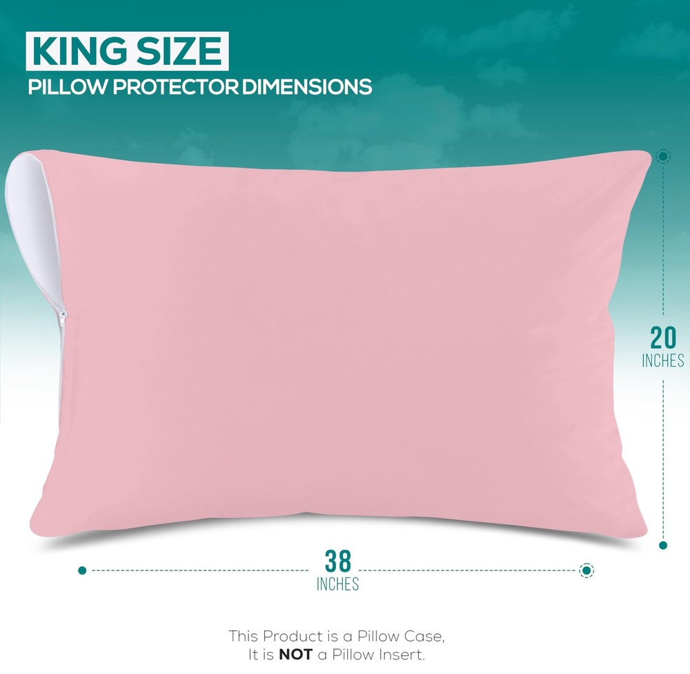 King Size Zippered Pillow Covers, Waterproof, Bed Bug Proof, Pink