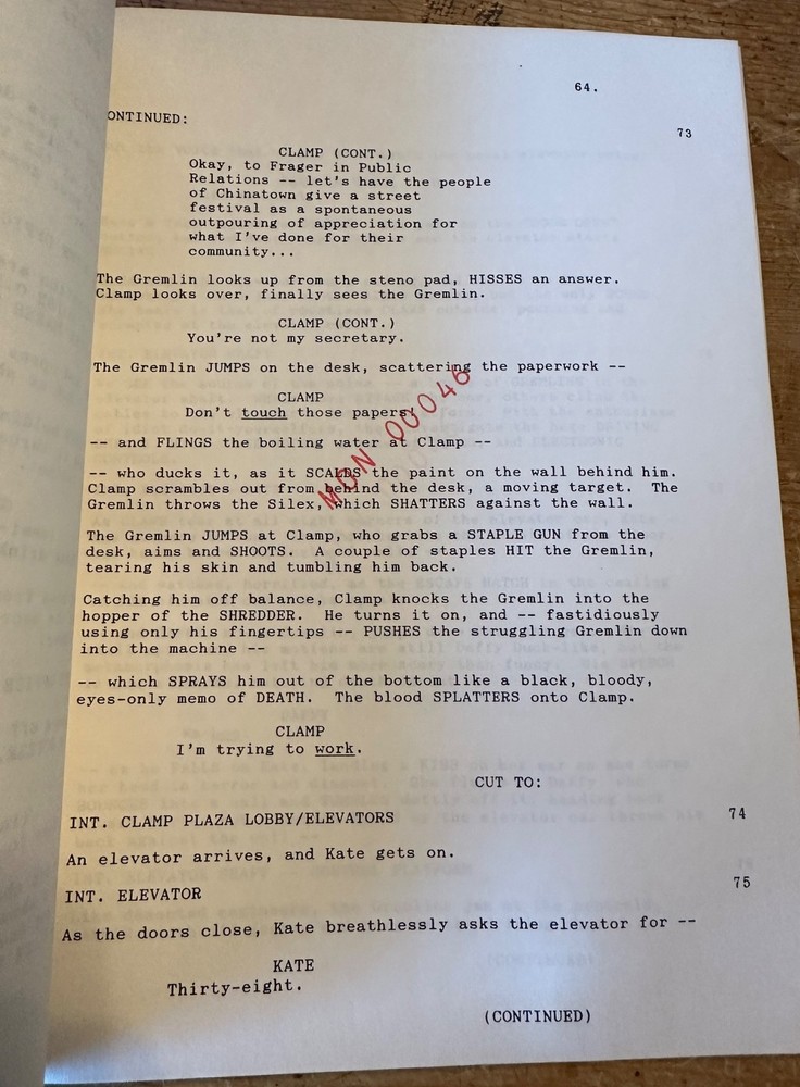 GREMLIN 2 THE NEW BATCH MONOLITH MOVIE ORIGINAL SCREENPLAY SCRIPT SECURITY CODE