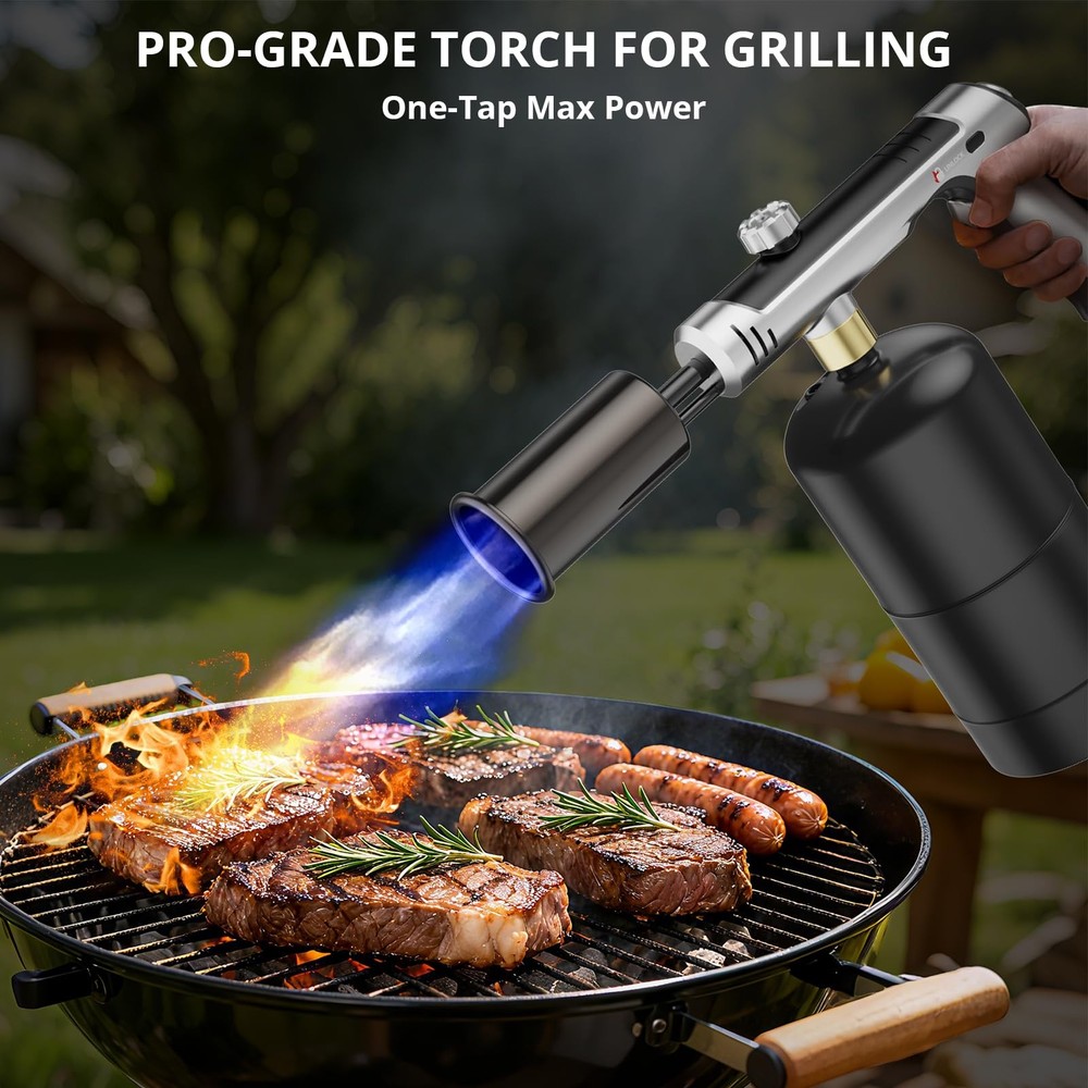 KinetiFire Powerful Propane Torch Gun, Sous Vide, Adjustable Black & Silver