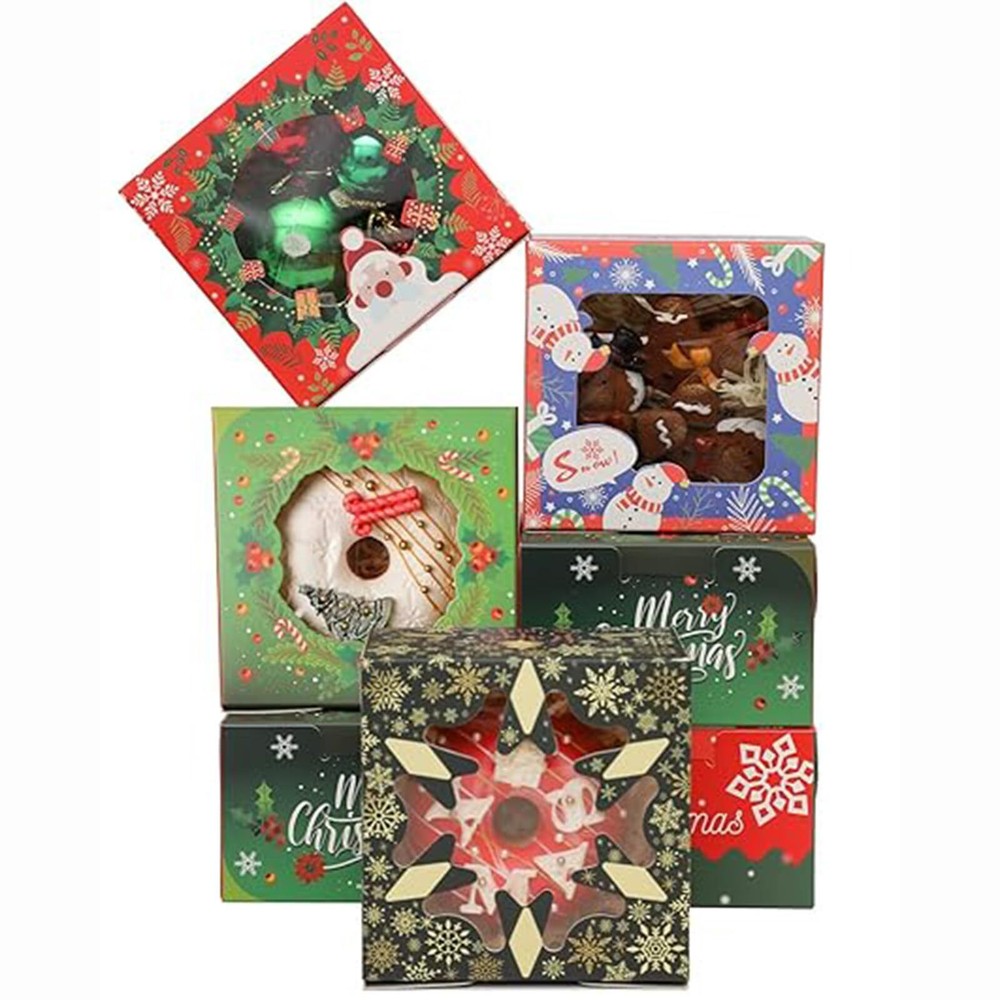 Christmas Bakery Boxes with Window 52pcs 4x4x2.5 Mini Cookie Boxes Macaron Bo...