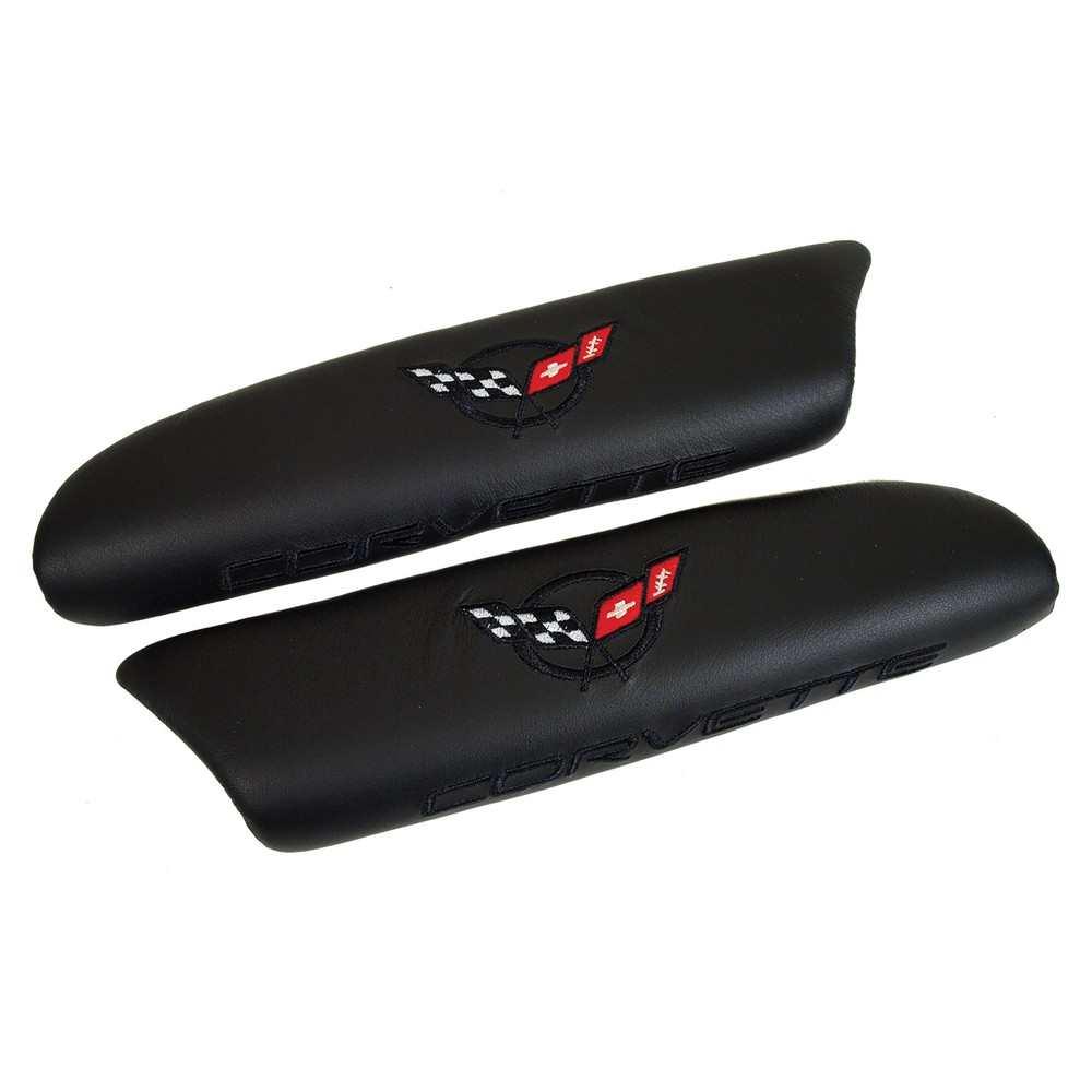Corvette C5 Leather Armrest Pads - Black W/C5 Logo 1997-2004