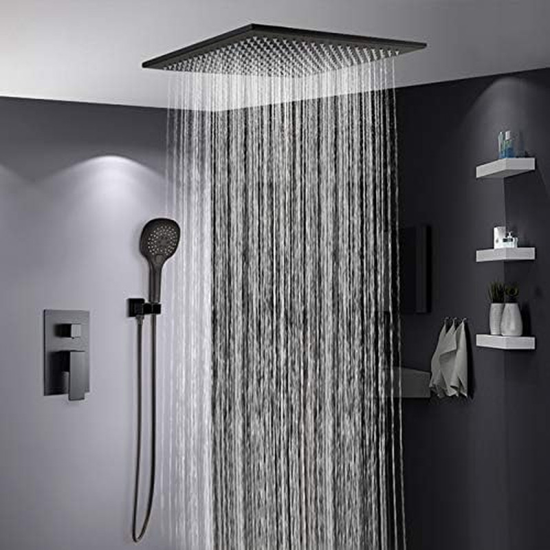 Matte Black LED Rain Shower Head - 2-Function Square Stainless Steel Ceiling Mou