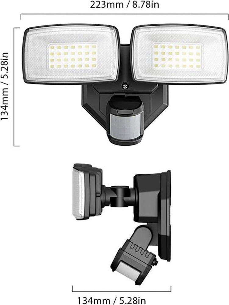 32W 2 Head Motion Sensor Outdoor Lights, 3200LM 6500K LED Security Light