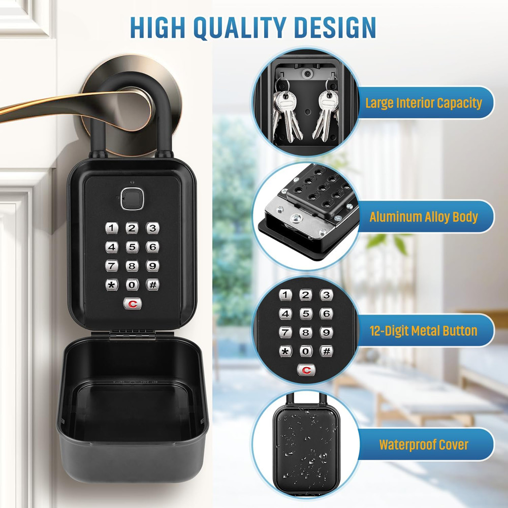 Portable Key Lock Box, Waterproof Sturdy Lock Box for Keys with Code, Hide a Key