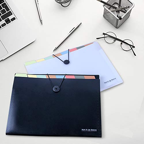 8 Pockets Expanding File Folder - Plastic Black Accordion Document 2pack