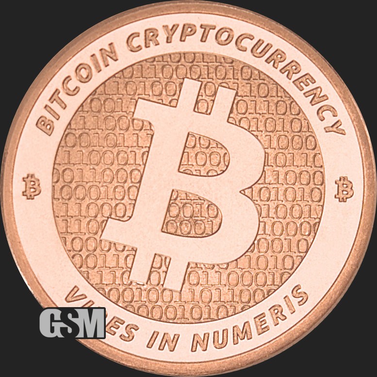 1 Oz. Solid .999 Fine Copper Round - Bitcoin - Golden State Mint