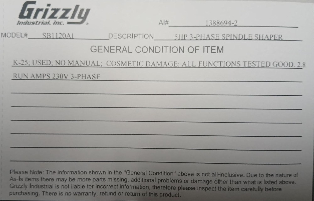 Grizzly 5 HP 3-Phase Variable-Speed Spindle Shaper