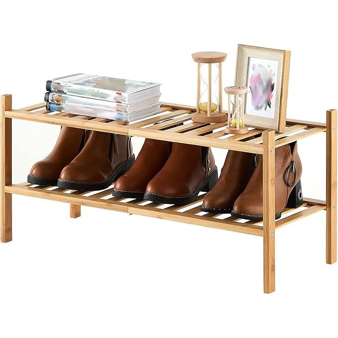 2-Tier Bamboo Shoe Rack for Entryway, Stackable | Heavy Duty | Multi-Function...