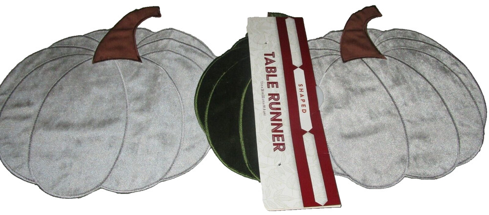 FALL  PUMPKIN SHAPED TABLE RUNNER 13" X 36"  Grey & Green