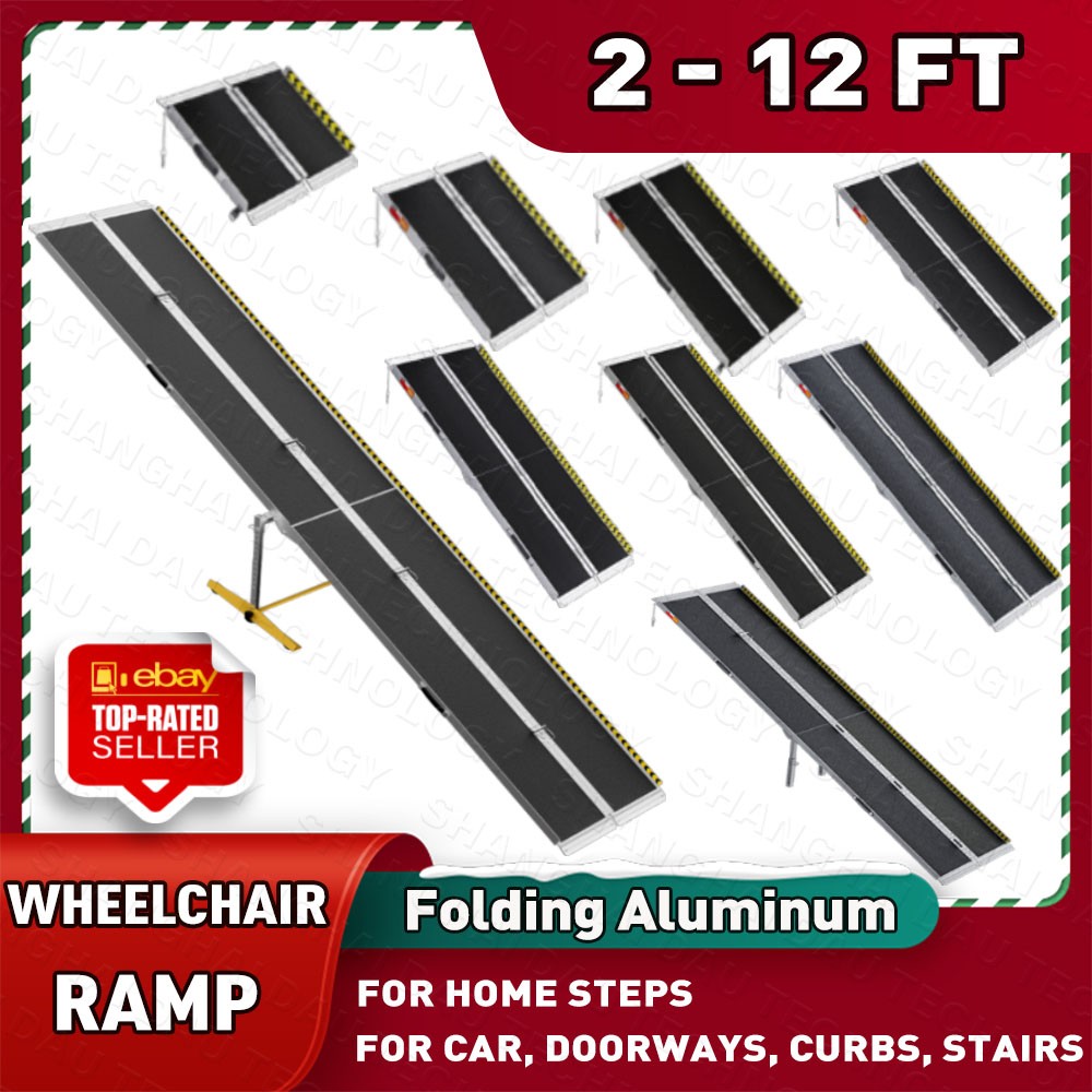2-12ft Folding Aluminum Wheelchair Ramp Portable Mobility Scooter Non-Slip 800lb