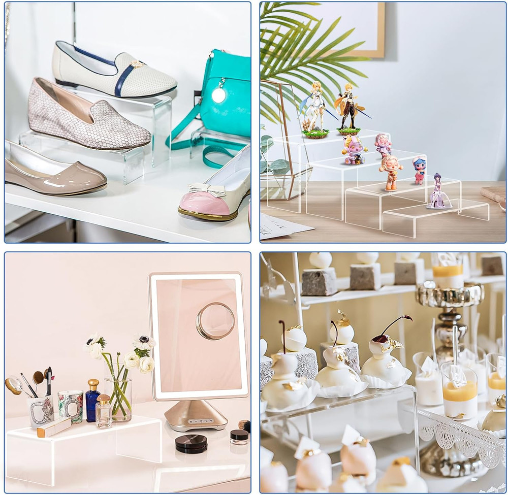 Clear Acrylic Display Risers 8 Pc Rectangular Stands for Decor Cake Shoes