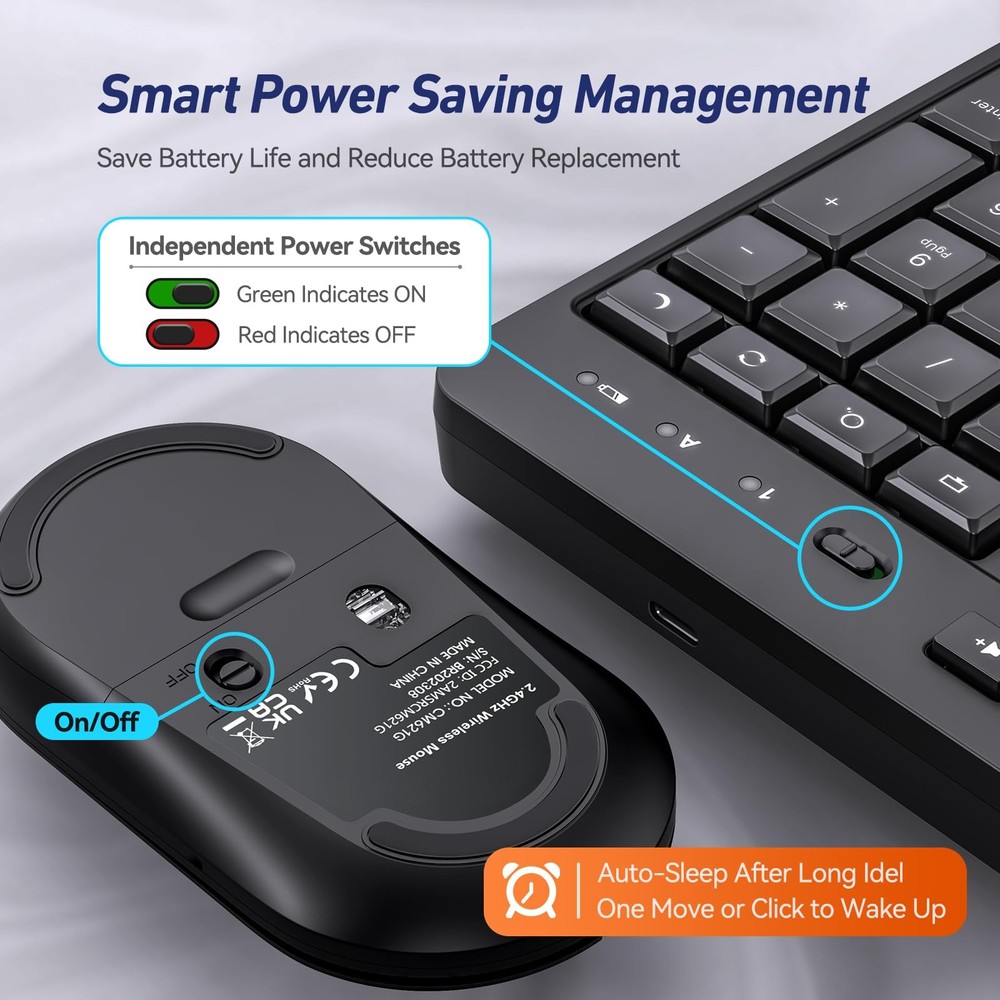 Wireless Keyboard and Mouse Combo, Acebaff 2.4G Quiet Wireless Computer Keyboard