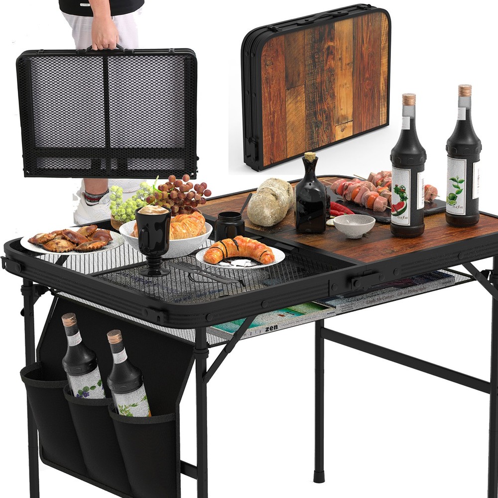 Foldable Camping Table Picnic Aluminum Grill Stand Height Adjustable BBQ Table