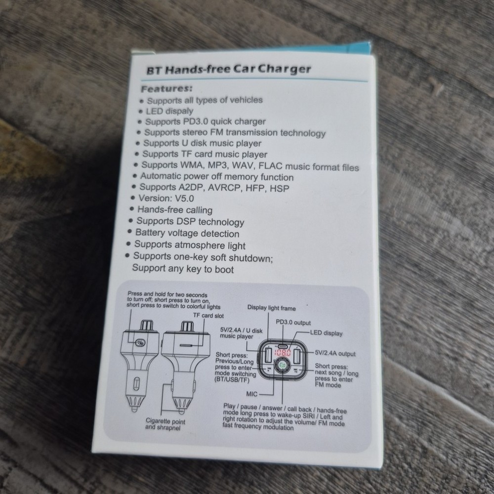 Car Charger Hands Free Calling FM Transmitter LED Display Quick Charger BC62