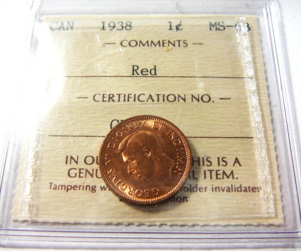 1938 CANADA One Cent ICCS MS 63 RED