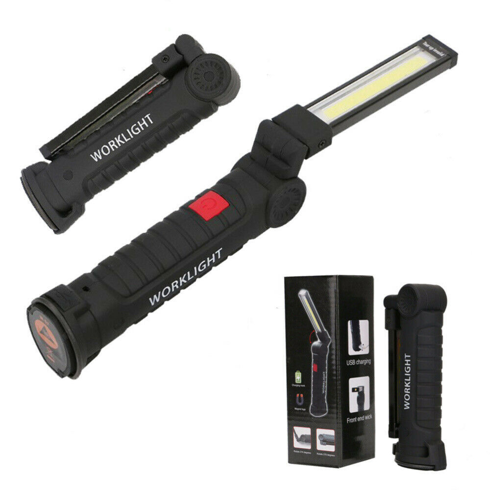2 Super Bright USB Rechargeable COB LED Work Light Flashlight Folding Torch Lamp