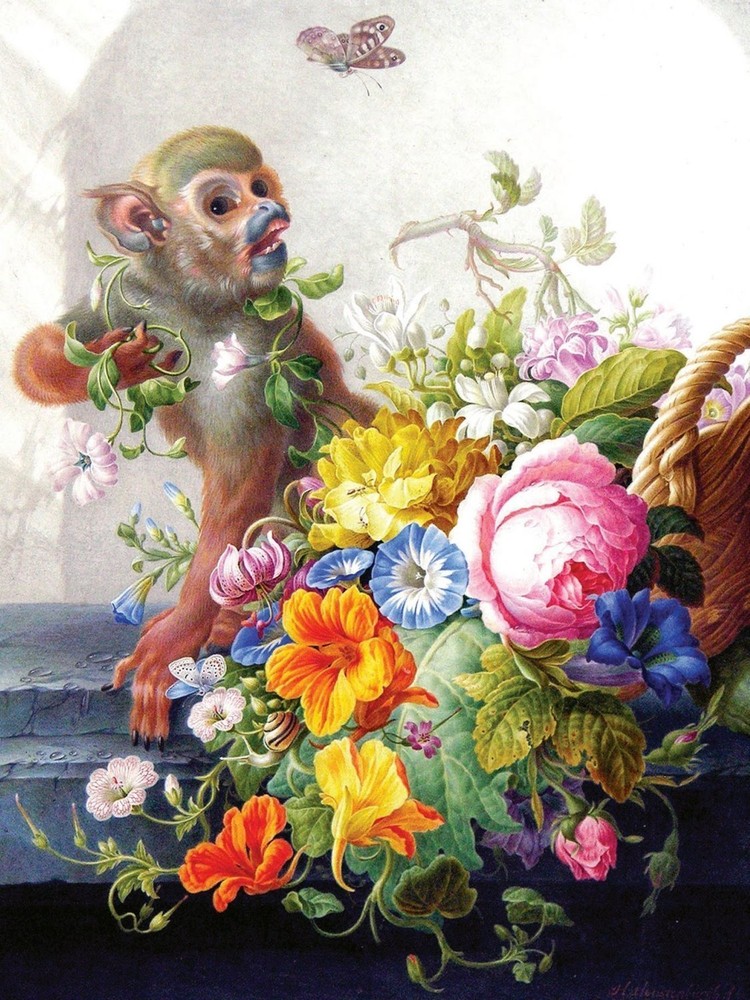 Still life with a monkey Tile Mural Kitchen Bathroom Wall Backsplash Ceramic 6x8