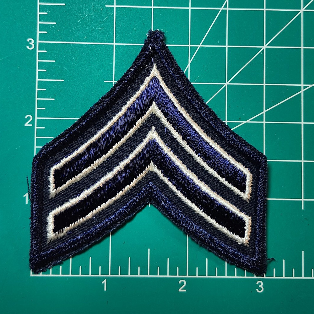 (2) Corporal Chevron Patch 3" size - 2 White & Navy stripes on Navy | Schiffli