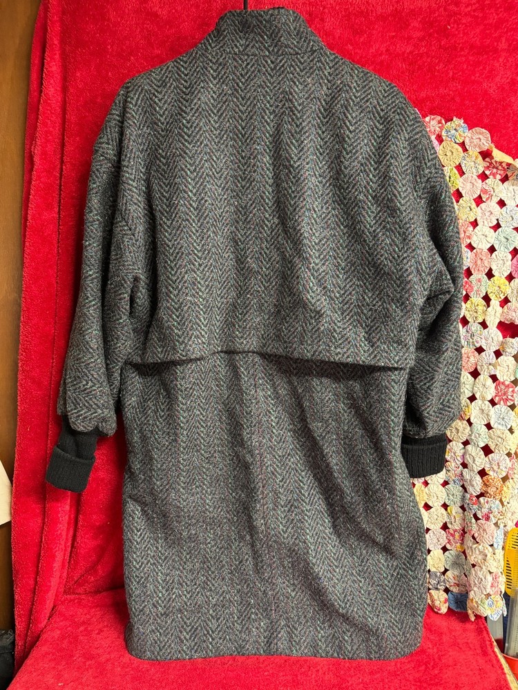 Black & Grey Wool Coat with Textured & Multicolor Threads