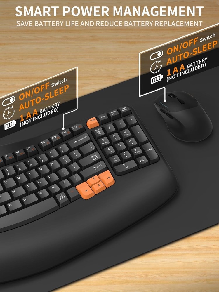 Wireless Keyboard & Mouse Combo,2.4G Wave Keys-Black *Please read description*