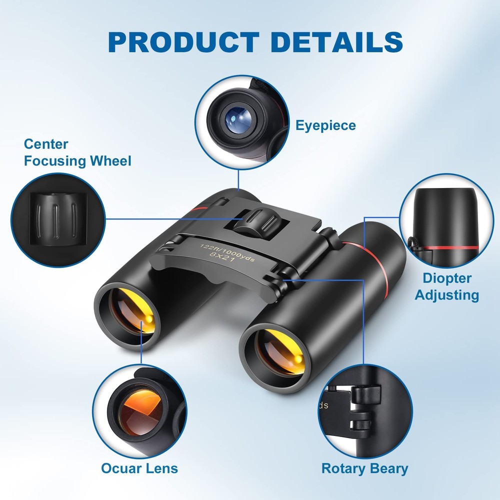 AHFLRITO Compact Binoculars, Lightweight Foldable Small Small, Black