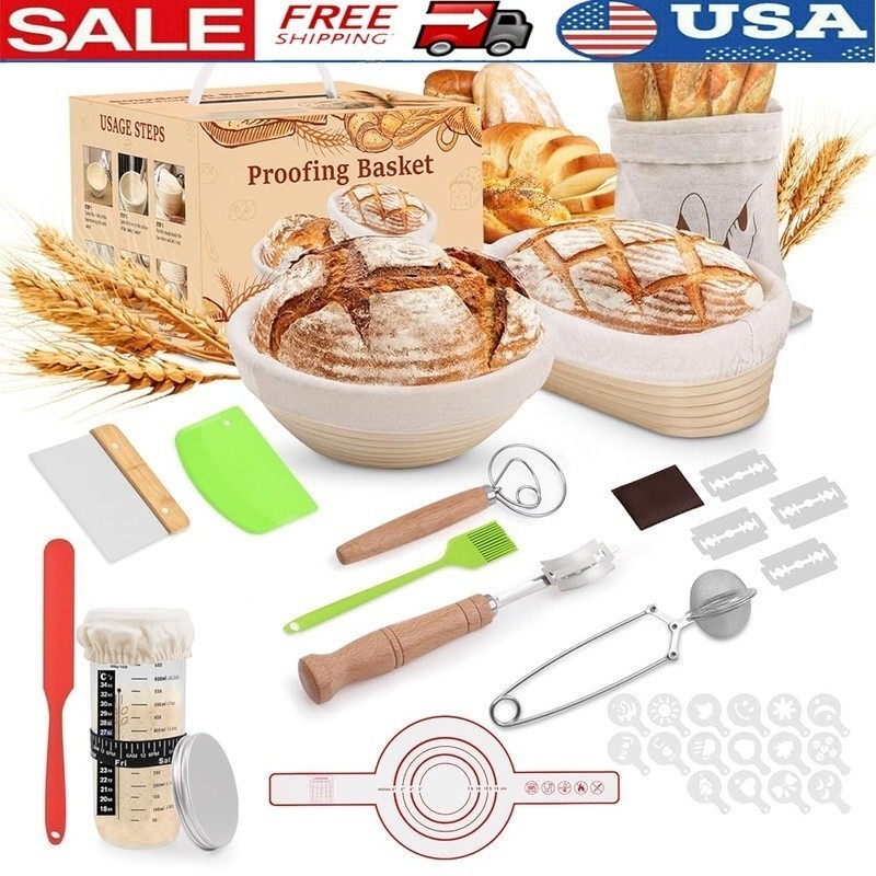 Complete Sourdough Starter Kit Bread Baking Supplies Proofing Baskets Tools Set