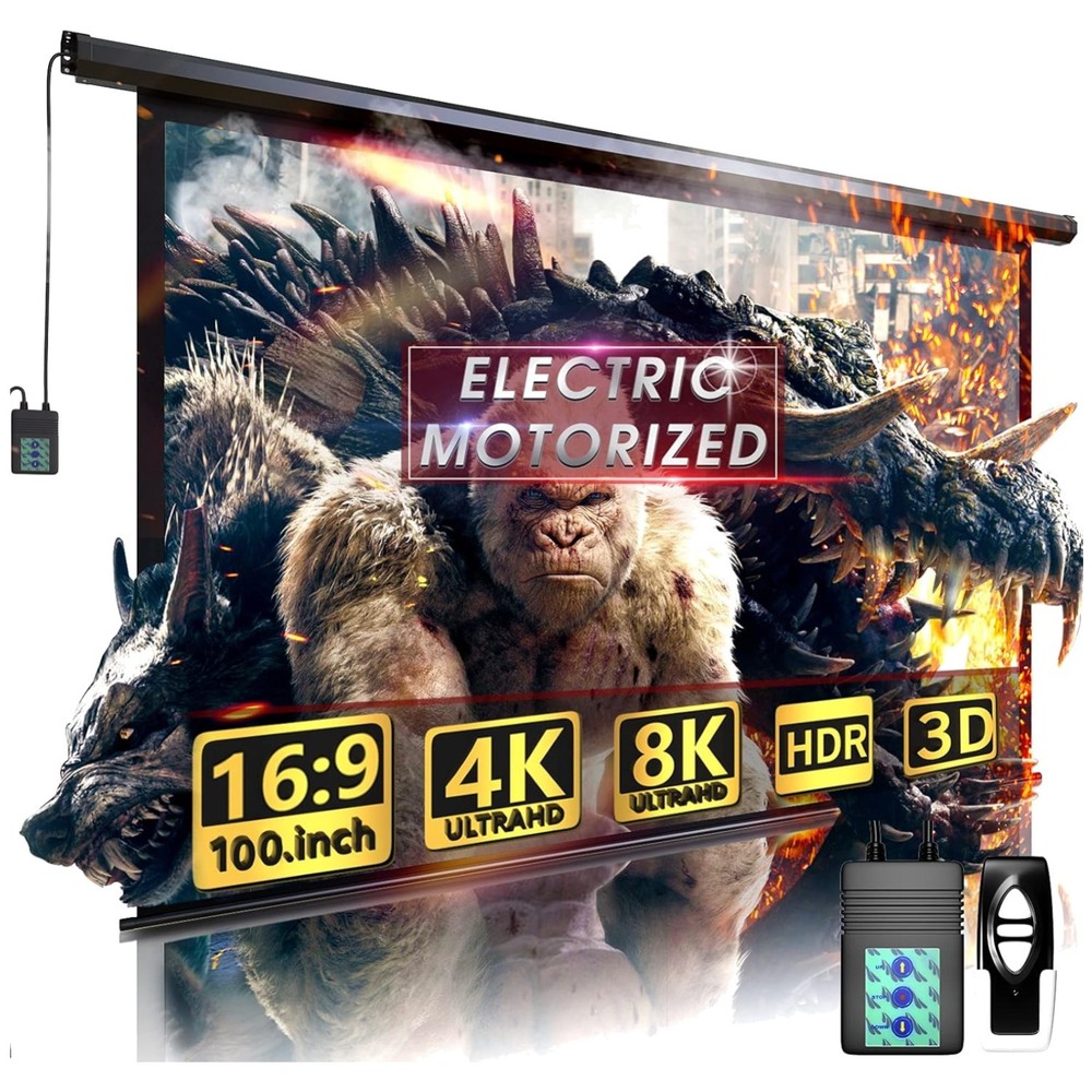 Electric 16:9 Projector Screen - Remote Control Included