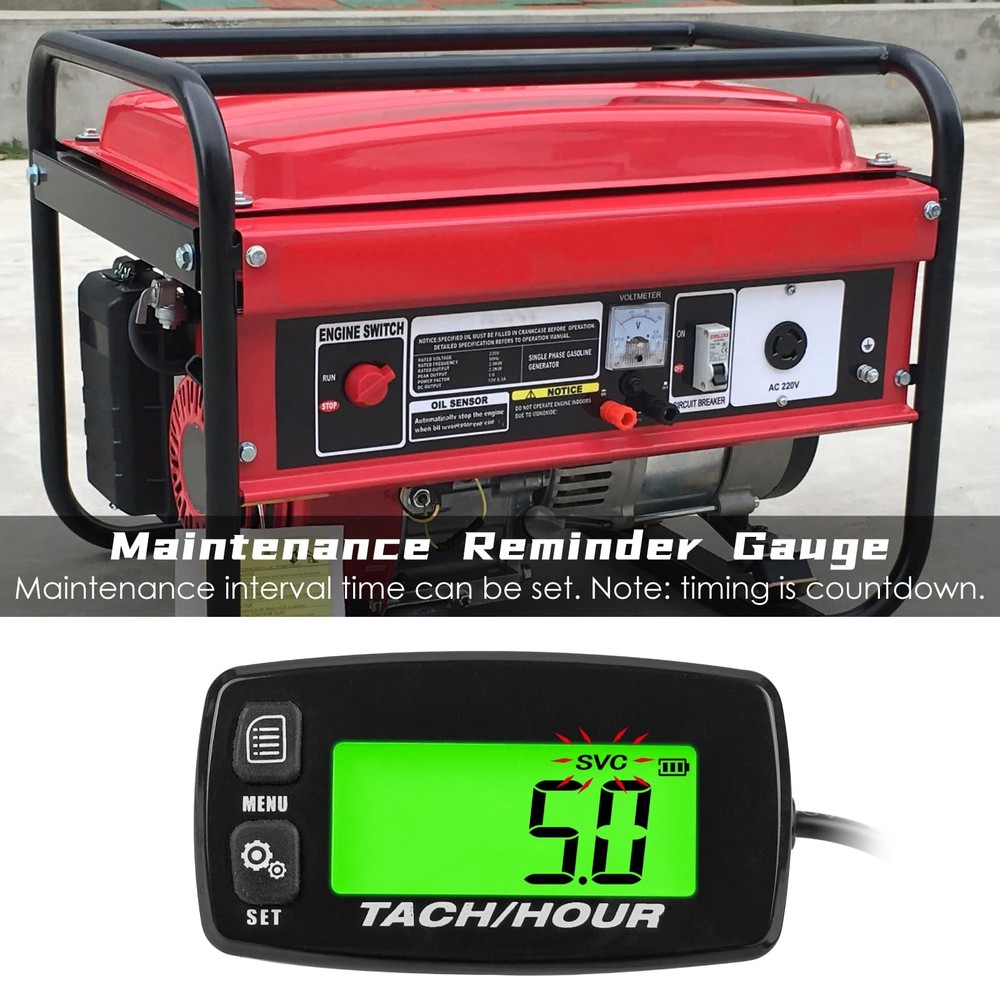 Self-Powered Tacho/Hour Meter,Built-in Replaceable Battery,Ajustable Backligh...
