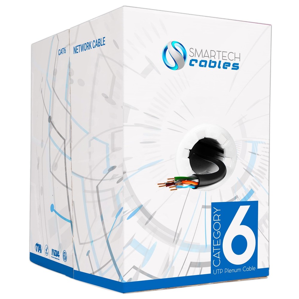 Smartech CAT6 Plenum Cable 1000ft STC CMP Rated Solid Conductor