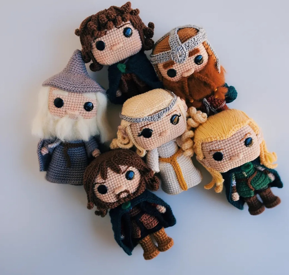 Fantasy Fellowship Crochet Pattern Amigurumi Wizard Elf Dwarf Doll Set