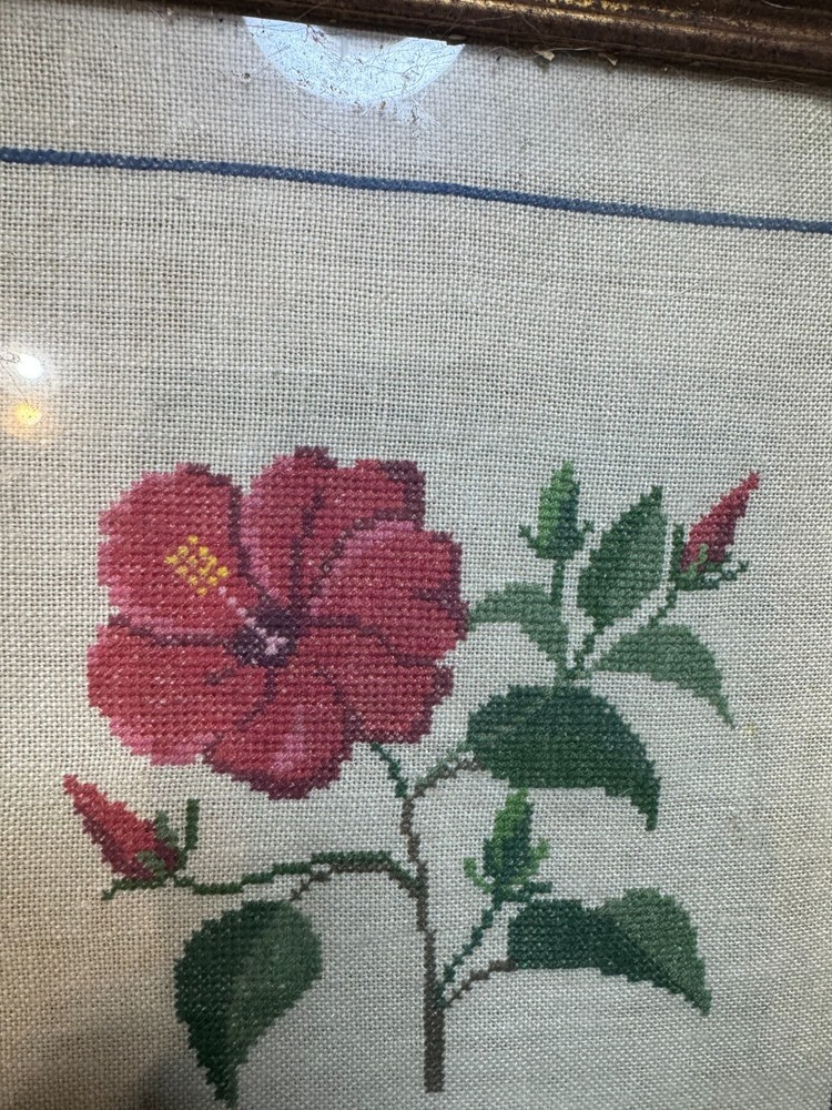 Vintage Needlepoint "A Rose Scene" - Framed
