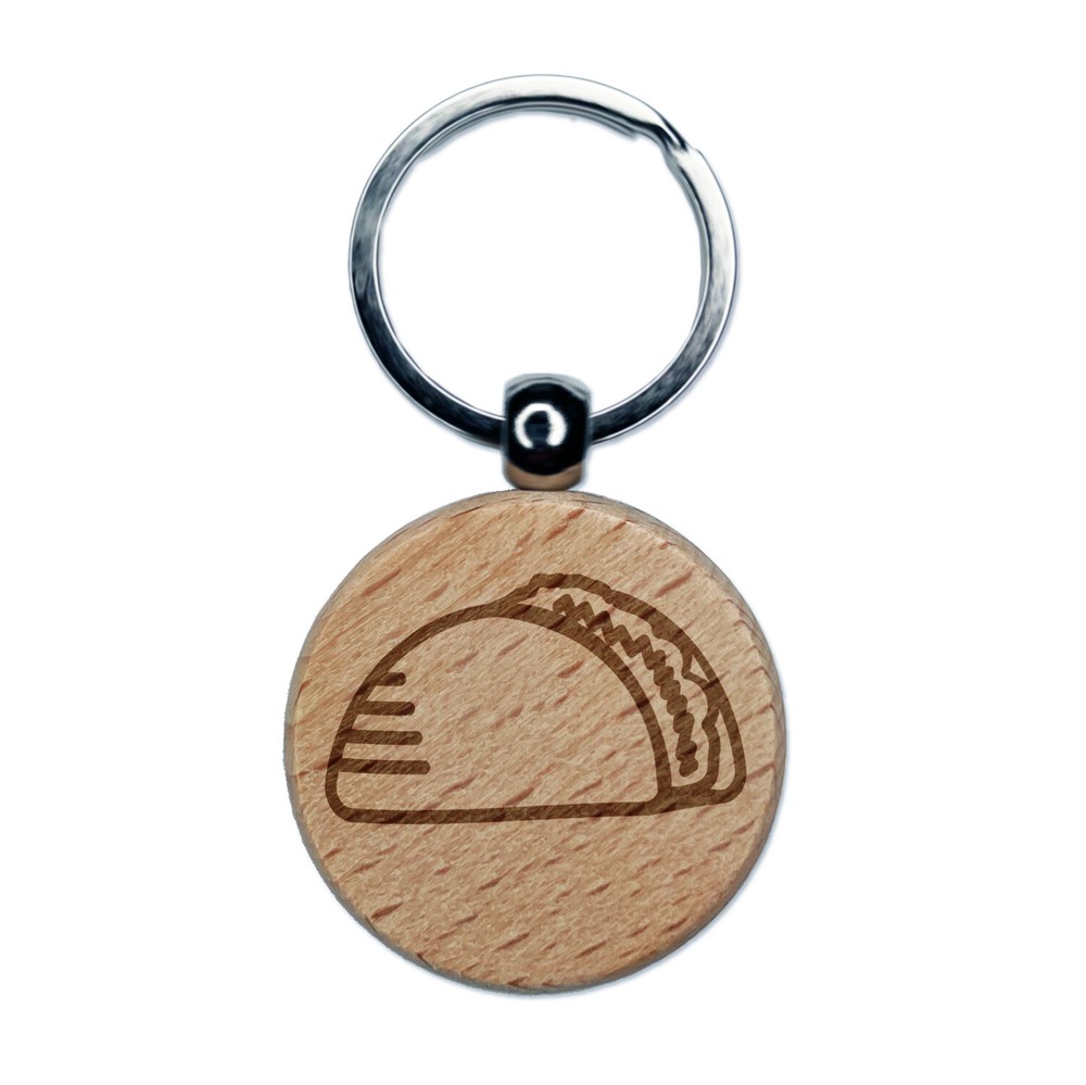 Taco Doodle Engraved Wood Round Keychain Tag Charm