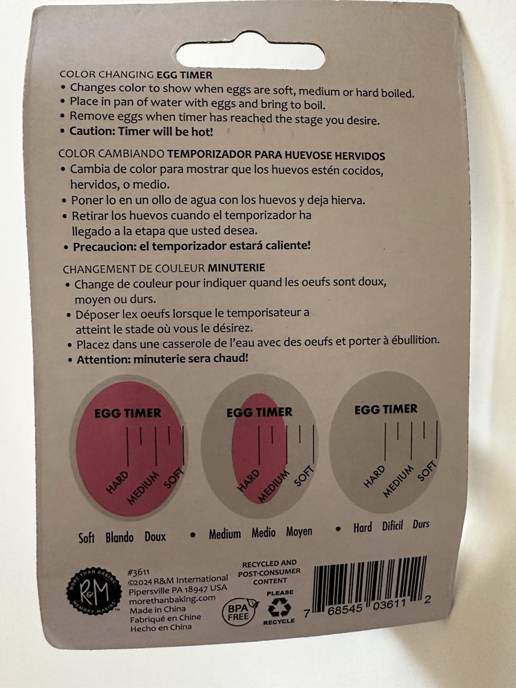 R&M Color Changing Egg Timer for Boiled Eggs — Soft Medium Hard Doneness