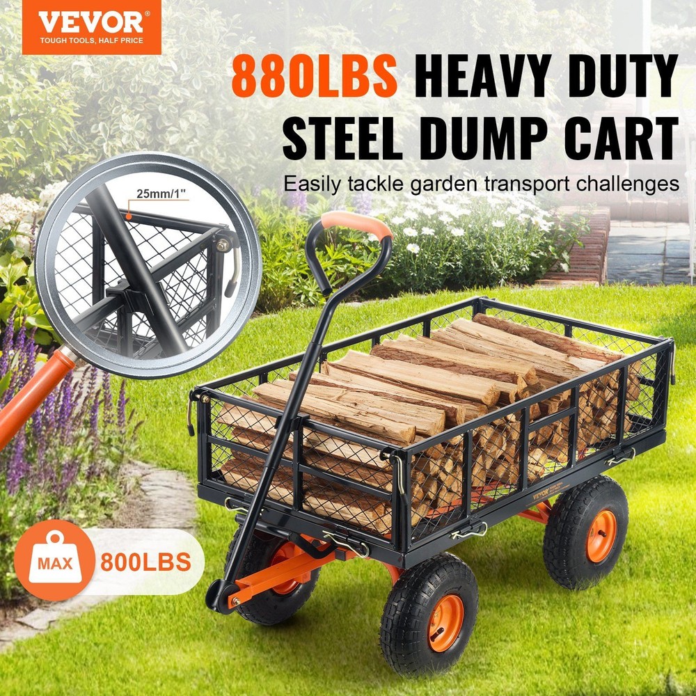 880lb Rugged Dump Cart with 10in Wheels and Multi-Scenario Adaptability