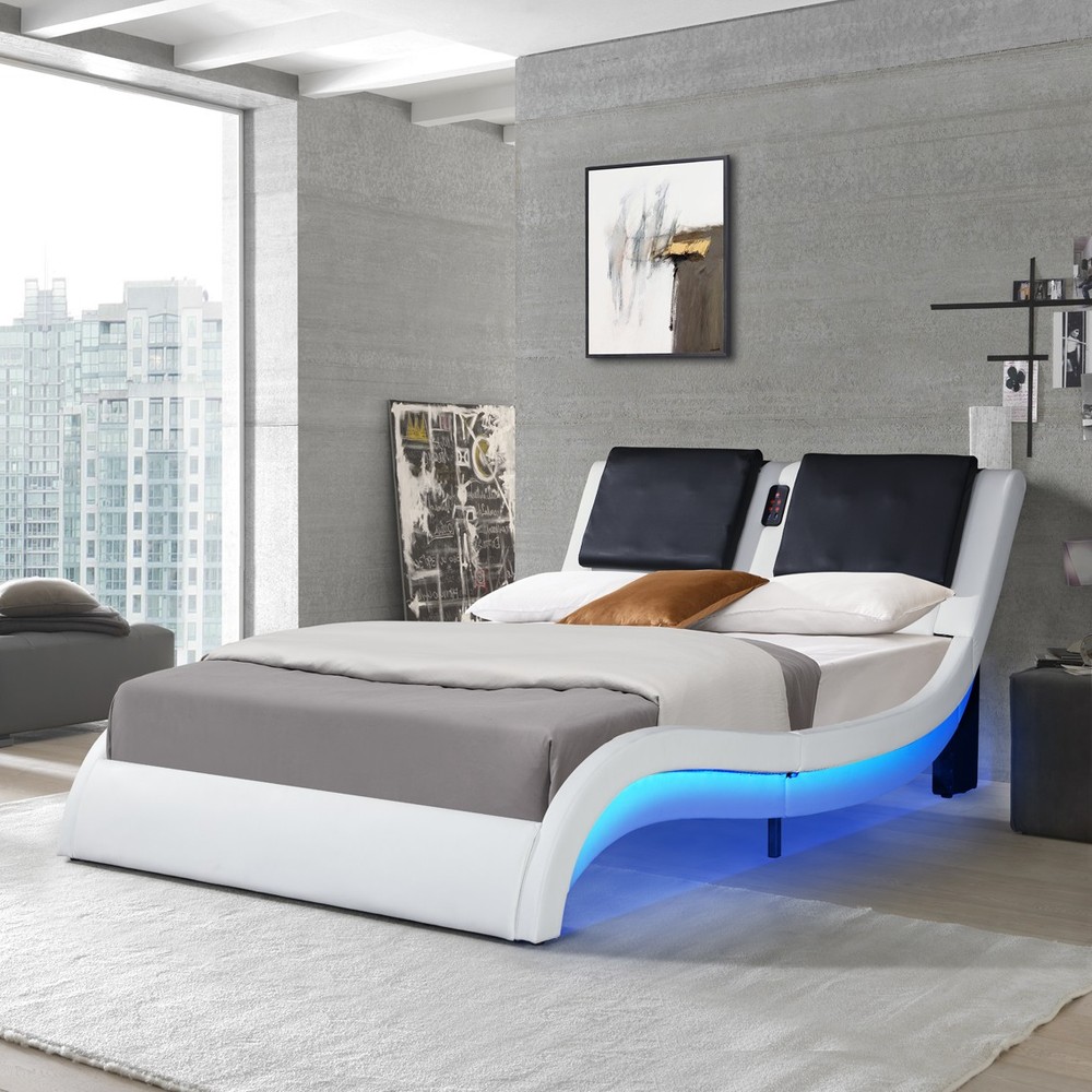 Queen Faux Leather Platform Bed Frame - LED Lighting