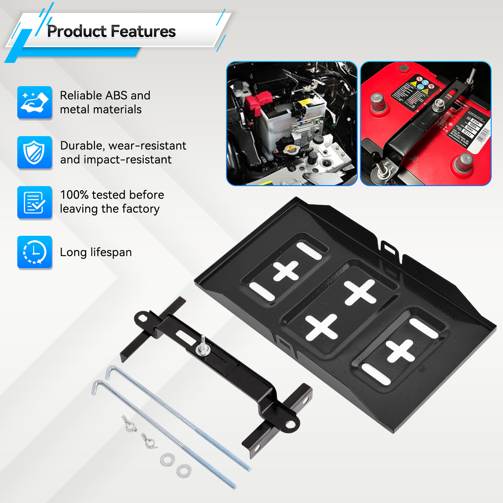 Car Adjustable Battery Tray Hold Battery Storage Holder Bracket Down Clamp Kit