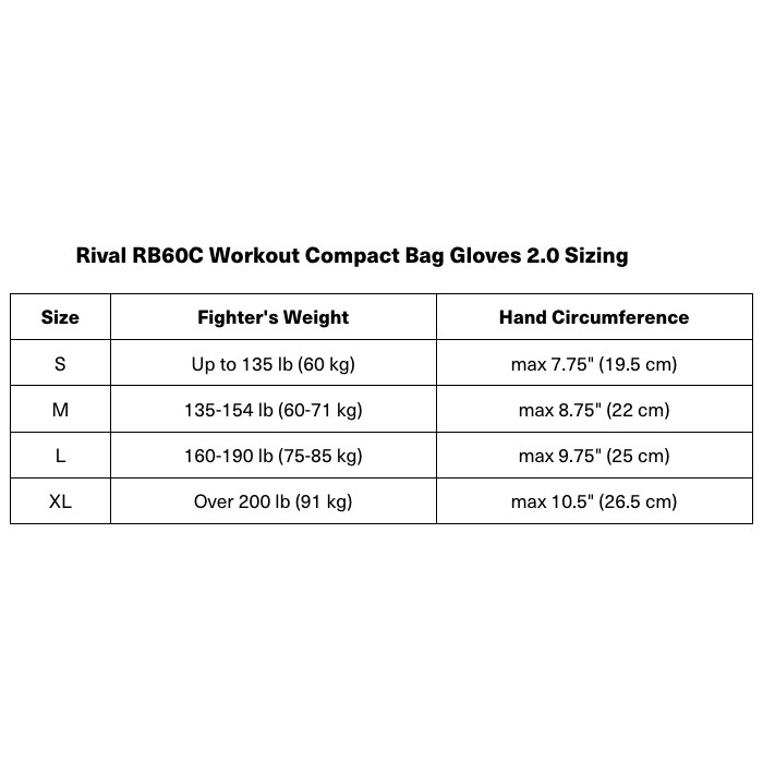 Rival Boxing RB60C Workout Compact Hook and Loop Bag Gloves 2.0 - Black