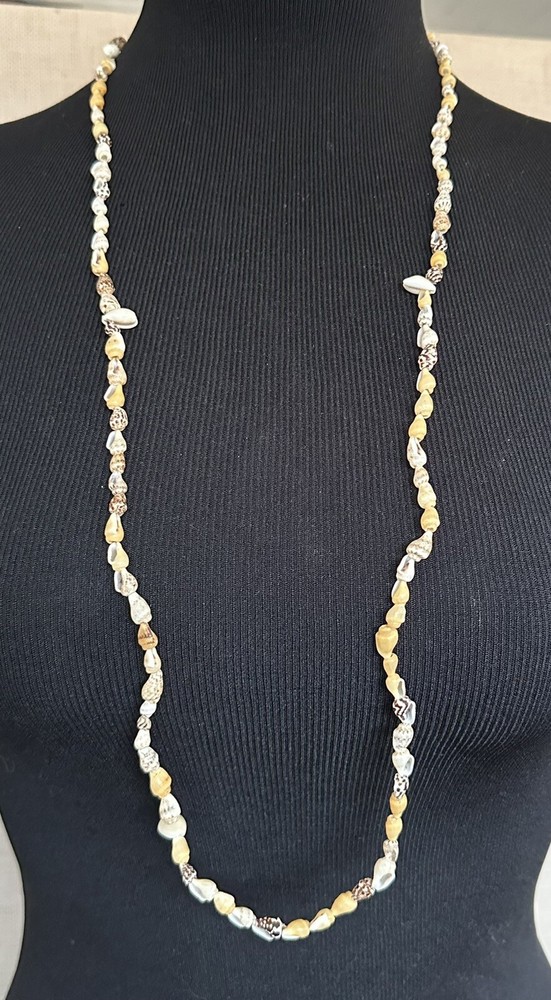 Vintage Long Natural Small Shells Necklace 34” Continuous Strand