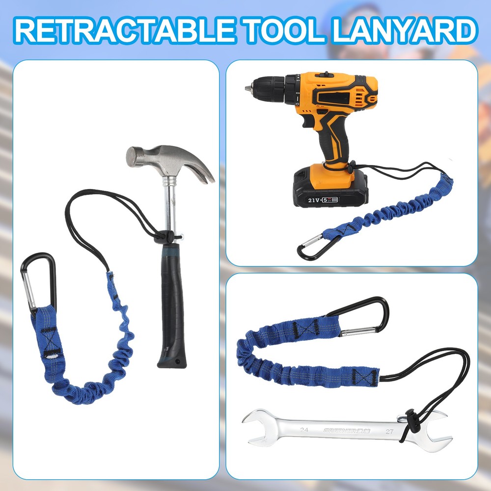 3Pcs 2ft Retractable Tool Lanyard with Metal Buckle Adjustable Loop, Black