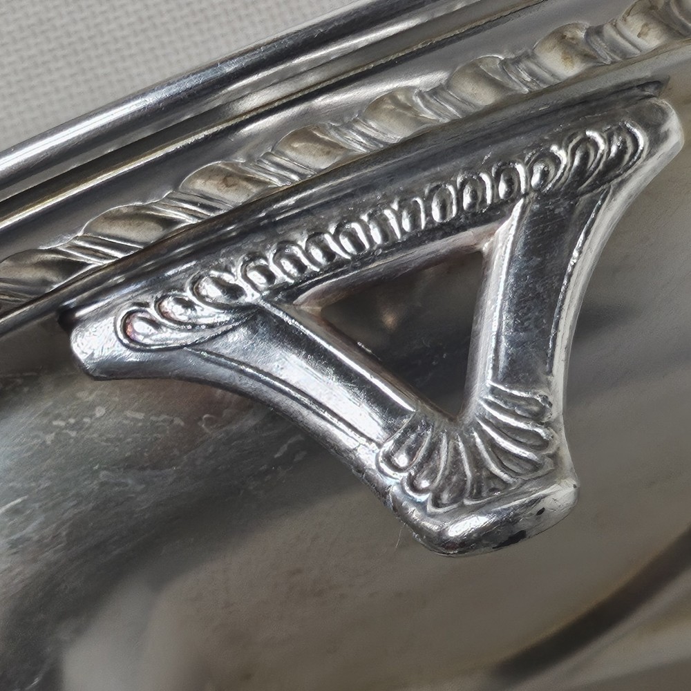 Silver Plate Meat Serving Tray Tree Design Ornate Edge 16" x 11"