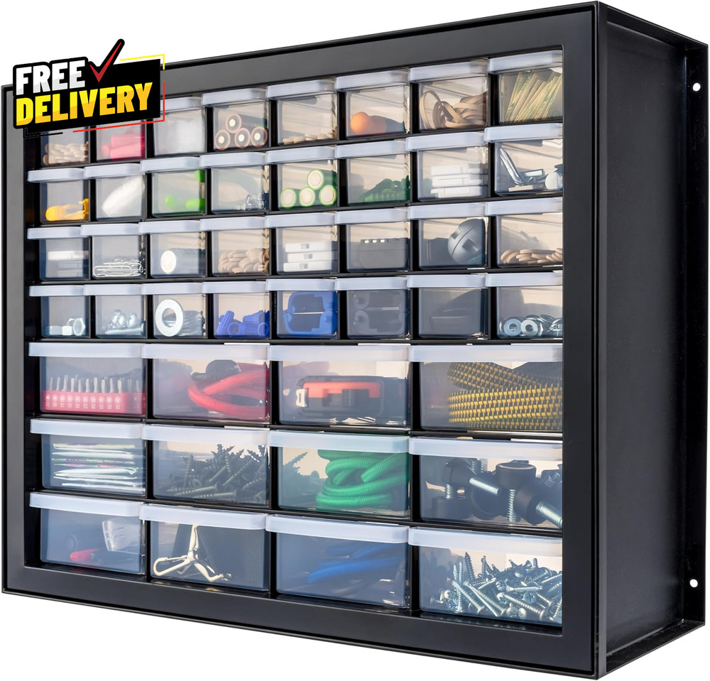 44 Drawer Small Parts Storage Cabinet Screw Tool Organizer Stackable Black…
