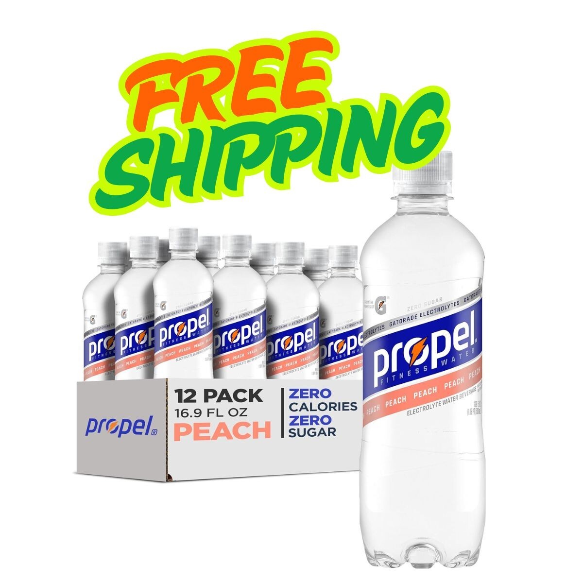 (12 Pack) Propel Peach Electrolytes & Vitamins Sport Water, No Sugar, 16.9 Fl Oz