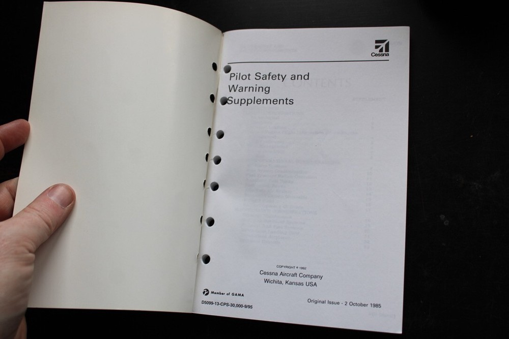 Cessna Pilot Safety And Warning Supplements - 1985 Manual