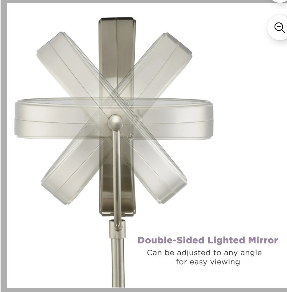 LED Lighted Double-Sided Magnifying Mirror 1x/7x Adjustable Oval Silver